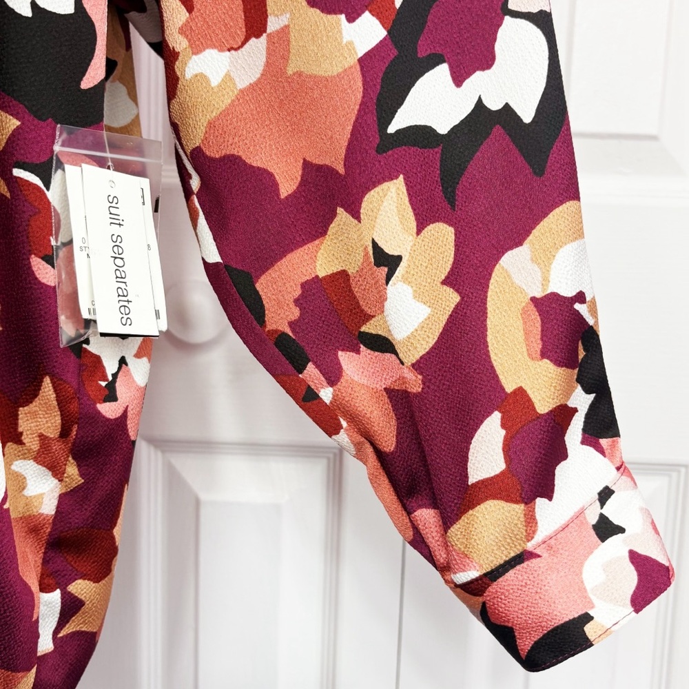 NWT Bar III Burgundy Red Abstract Floral Long Sleeve Blouse 2X - Picture 9 of 16